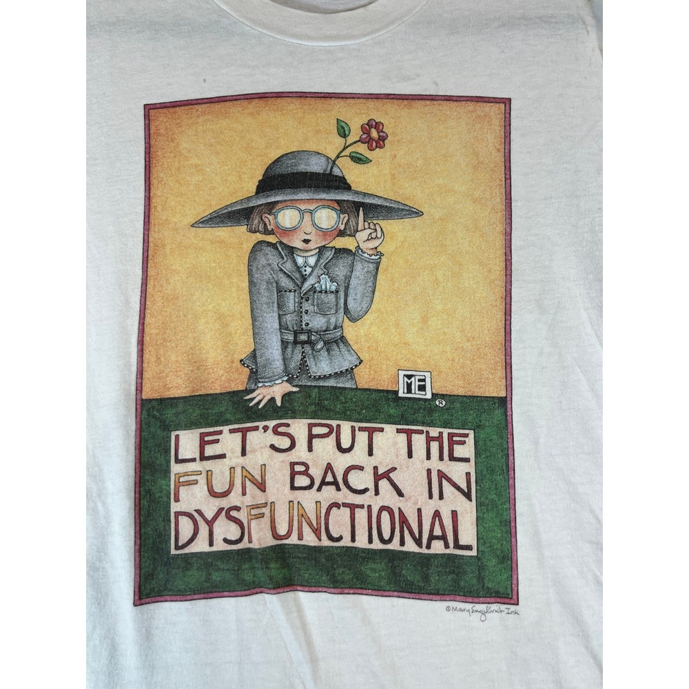 Vtg 90s Mary Engelbreit Dysfunctional Shirt Mens Large White Graphic Retro Art - Picture 4 of 10